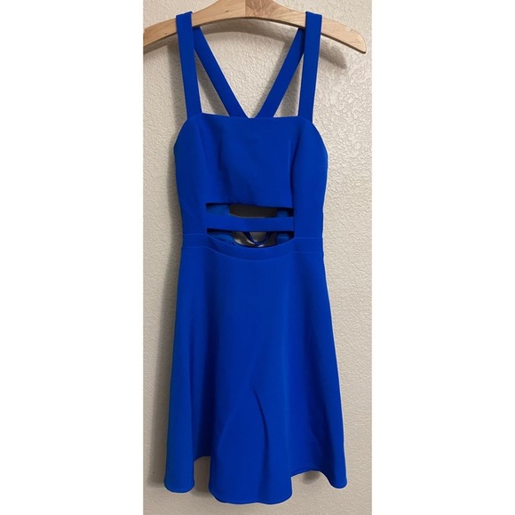NEW Express Blue Sleeveless Cut-Out Fit And Flare Dress Size 0 Spring & Summer - Picture 2 of 6